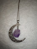 Natural Amethyst Crystal Crescent Moon Pendant Necklace | Raw Purple Quartz Moon Necklace | #72