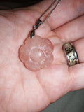 Natural Rose Quartz Flower Pendant Necklace | Hand-Carved Pink Crystal Blossom | #74