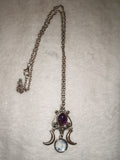 Natural Amethyst & Quartz Triple Moon Goddess Pendant Necklace | Celestial Crystal Necklace | #75