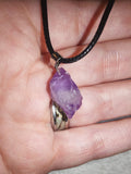 Natural Raw Amethyst Pendant Necklace on Adjustable Black Cord | Crystal Point Necklace | #76