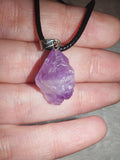 Natural Raw Amethyst Pendant Necklace on Adjustable Black Cord | Crystal Point Necklace | #76
