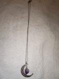 Natural Amethyst Crescent Moon Pendant Necklace | Raw Crystal Moon Necklace | Purple Quartz Celestial Jewellery | #90