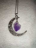 Natural Amethyst Crescent Moon Pendant Necklace | Raw Crystal Moon Necklace | Purple Quartz Celestial Jewellery | #90