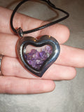 Amethyst Chip Floating Heart Pendant Necklace | Genuine Amethyst Crystal Heart Locket | Crystal Jewellery | #95