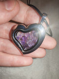 Amethyst Chip Floating Heart Pendant Necklace | Genuine Amethyst Crystal Heart Locket | Crystal Jewellery | #95