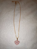 Rose Quartz Heart Wire Wrapped Pendant Necklace | Genuine Rose Quartz Crystal Heart | Gold Tone Jewellery | #98
