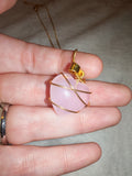 Rose Quartz Heart Wire Wrapped Pendant Necklace | Genuine Rose Quartz Crystal Heart | Gold Tone Jewellery | #98