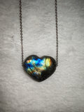 Labradorite Heart Pendant Necklace | Genuine Flash Labradorite Crystal Heart | Blue & Gold Labradorescence | #113