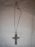 Opalite Cross Pendant Necklace | Ornate Gothic Cross | Blue Opalite Glass Necklace | Silver Tone | #130