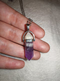 Chevron Amethyst Point Pendant Necklace | Natural Banded Amethyst Crystal Point | Silver Tone | #131