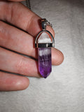 Chevron Amethyst Point Pendant Necklace | Natural Banded Amethyst Crystal Point | Silver Tone | #131