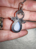 Opalite Angel Pendant Necklace | Guardian Angel Necklace | Blue Opalite Glass | Silver Tone | #132