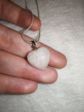 Rose Quartz Heart Pendant Necklace | Natural Crystal Heart | Love Stone Necklace | Silver Tone | #134