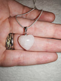Rose Quartz Heart Pendant Necklace | Natural Crystal Heart | Love Stone Necklace | Silver Tone | #134