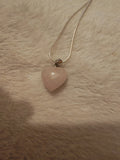 Rose Quartz Heart Pendant Necklace | Natural Crystal Heart | Love Stone Necklace | Silver Tone | #134