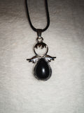 Black Obsidian Angel Pendant Necklace | Natural Crystal Guardian Angel | Protection Stone | Silver Tone | #136