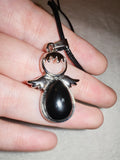 Black Obsidian Angel Pendant Necklace | Natural Crystal Guardian Angel | Protection Stone | Silver Tone | #136