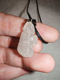Clear Quartz Turtle Pendant Necklace | Natural Crystal Sea Turtle Carving | Silver Tone | #137