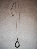 Green Aventurine Open Teardrop Pendant Necklace | Natural Gemstone Donut Pendant | Silver Tone | #139