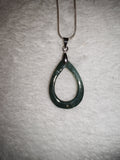 Green Aventurine Open Teardrop Pendant Necklace | Natural Gemstone Donut Pendant | Silver Tone | #139