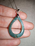 Green Aventurine Open Teardrop Pendant Necklace | Natural Gemstone Donut Pendant | Silver Tone | #139