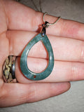 Green Aventurine Open Teardrop Pendant Necklace | Natural Gemstone Donut Pendant | Silver Tone | #139