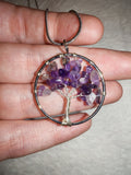 Amethyst Tree of Life Necklace | Wire-Wrapped Gemstone Chip Pendant | Silver Tone | #140