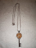 Fossil Coral Key Pendant Necklace | Natural Agatised Coral Gemstone | Silver Tone | #144