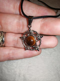 Tiger's Eye Pentagram Pendant Necklace l Natural Tiger Eye Cabochon | Celestial Wiccan Style | #146