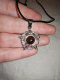 Tiger's Eye Pentagram Pendant Necklace l Natural Tiger Eye Cabochon | Celestial Wiccan Style | #146