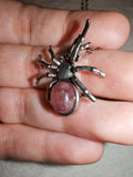 Red Goldstone Spider Pendant Necklace | Gothic Crystal Spider Necklace | Silver Tone | #149