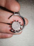 Rose Quartz Moon & Sun Pendant Necklace | Celestial Crystal Necklace | Pink Gemstone Pendant | #154