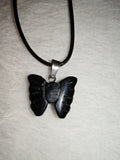 Black Obsidian Butterfly Pendant Necklace | Carved Crystal Butterfly | Gemstone Necklace | #155