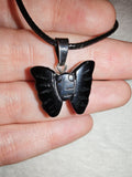 Black Obsidian Butterfly Pendant Necklace | Carved Crystal Butterfly | Gemstone Necklace | #155