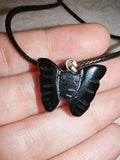 Black Obsidian Butterfly Pendant Necklace | Carved Crystal Butterfly | Gemstone Necklace | #155