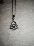 Rainbow Moonstone (White Labradorite) Christmas Tree Pendant Necklace | Blue Flash Crystal | #163