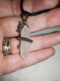 Rose Quartz Dragon Wrapped Double Terminated Point Pendant Necklace Crystal Healing Gift #165