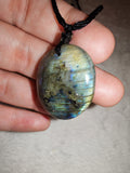 Labradorite Oval Pendant Necklace Natural Blue Flash Gemstone Crystal Gift #171
