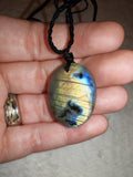 Labradorite Oval Pendant Necklace Natural Blue Flash Gemstone Crystal Gift #171