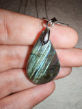 Labradorite Teardrop Pendant Necklace Natural Flash Gemstone Crystal Gift #172