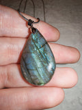 Labradorite Teardrop Pendant Necklace Natural Flash Gemstone Crystal Gift #172