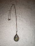 Labradorite Teardrop Pendant Necklace Gold Blue Flash Crystal Gift #173