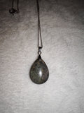 Labradorite Teardrop Pendant Necklace Gold Blue Flash Crystal Gift #173