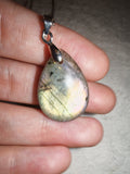 Labradorite Teardrop Pendant Necklace Gold Blue Flash Crystal Gift #173