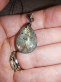 Labradorite Teardrop Pendant Necklace Gold Blue Flash Crystal Gift #173