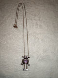 Cute Robot Pendant Necklace with Purple Crystal Heart Silver Tone Gift #176