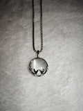 Selenite Round Pendant Necklace | Silver Tone Antler Design | White Crystal Jewellery | #184