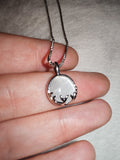 Selenite Round Pendant Necklace | Silver Tone Antler Design | White Crystal Jewellery | #184