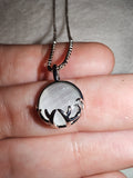 Selenite Round Pendant Necklace | Silver Tone Antler Design | White Crystal Jewellery | #184