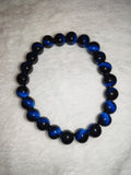 Natural Blue Tiger's Eye Hawk's Eye Beaded Bracelet 8mm Stretch Crystal #39